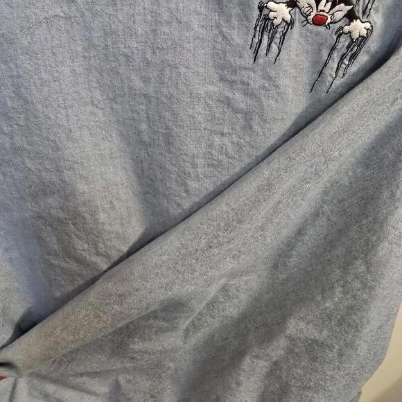 Vintage Looney Tunes Warner Bros 100% Cotton Size Large Blue Button Up SW-3 - Picture 10 of 10